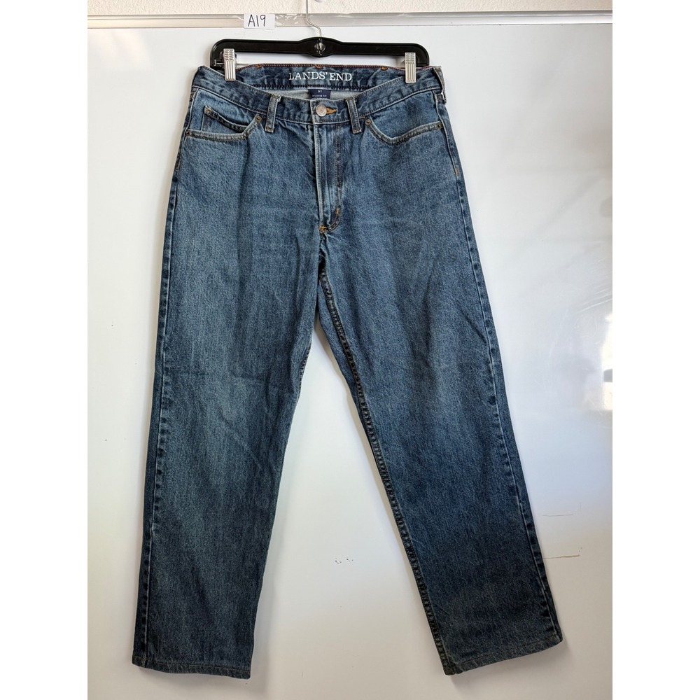 VTG Lands End Mens 31 Relaxed Fit Jeans Med Wash Blue Denim Straight Leg Pants